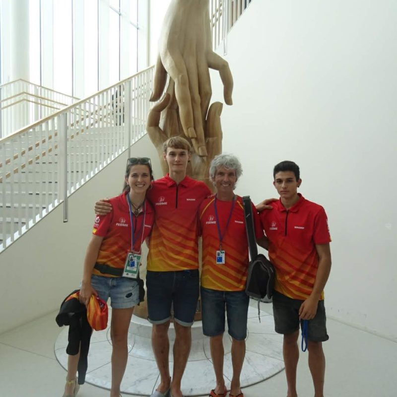 Agost 2019, Campionats del Món d'Escalada a Hachioji, Japó, amb els competidors Alberto Ginés i Mikel Linacisoro