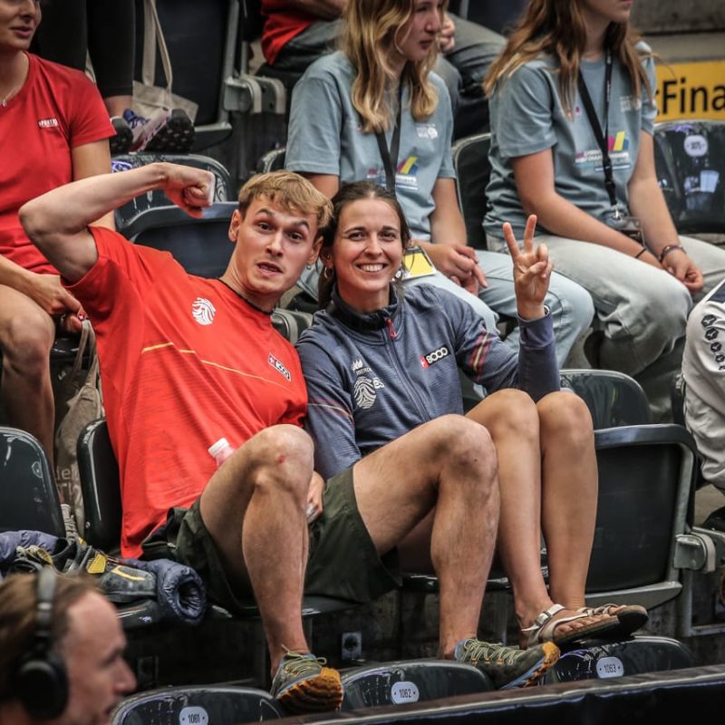 En els campionats del món d'escalada a Berna, Suïssa el 2023, amb el competidor Mikel Linacisoro